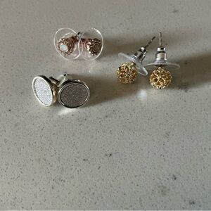 Gold with rhinestones 3 pair set of earrings